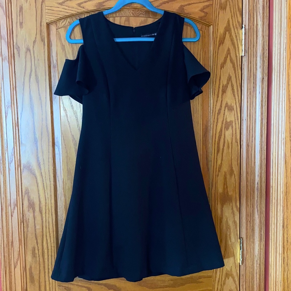 open shoulder black dress